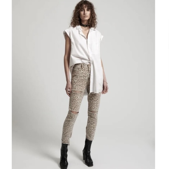 One Teaspoon Denim - NWT One Teaspoon Freebirds High Waisted Skinny Jean In Beige Leopard Print, Size
